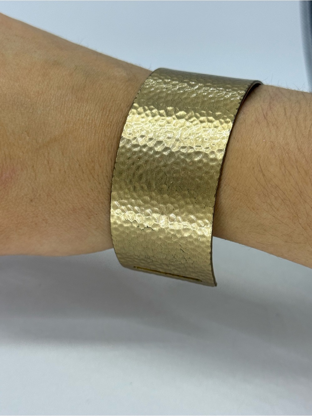 Hammered Gold Tone Wide Cuff Bracelet